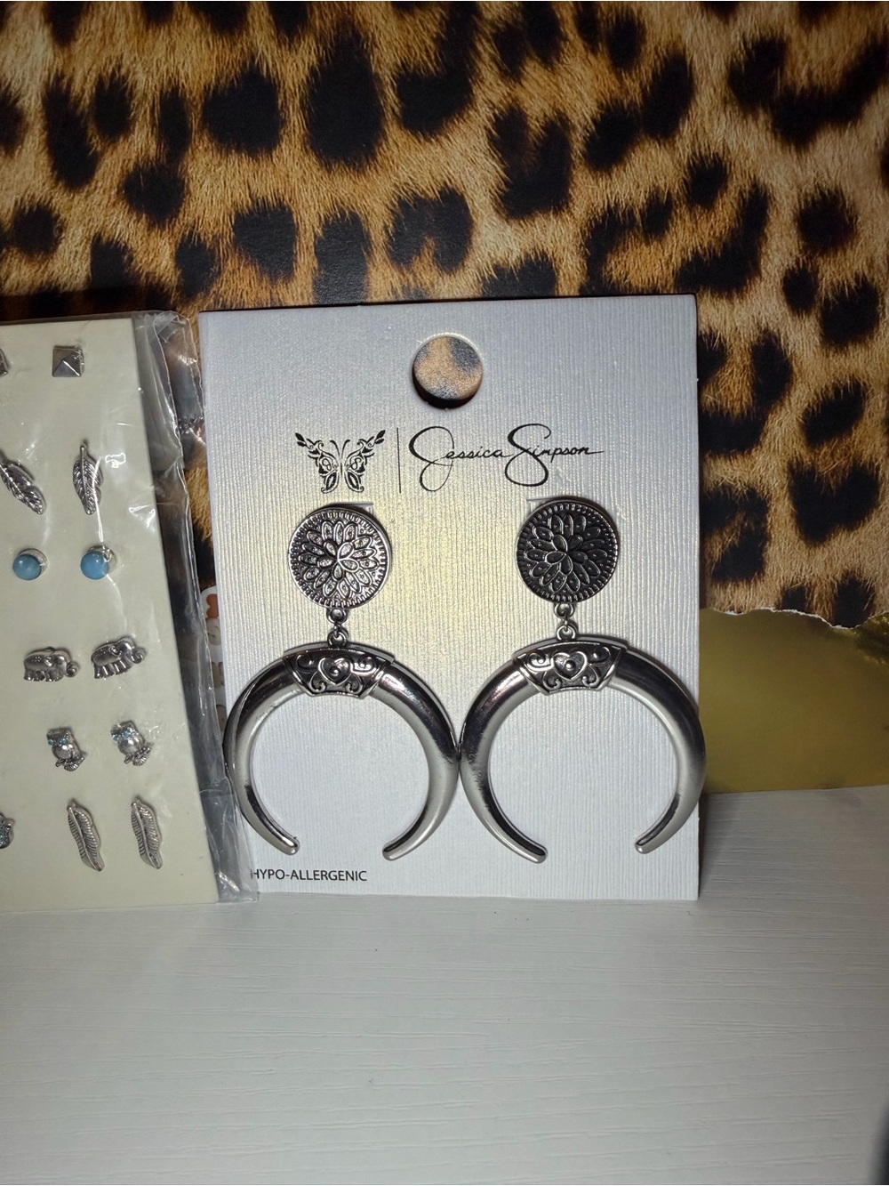 Jessica Simpson Antique Silver Crescent Medallion Drop Earrings